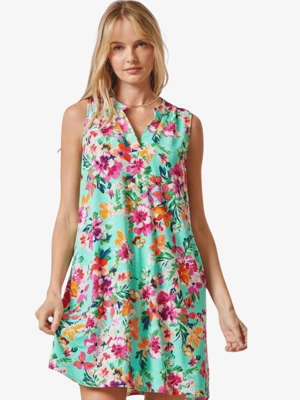The Lizzy Sleeveless Mint Floral Dress